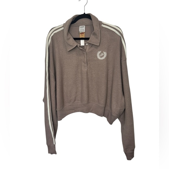 PINK by Victoria's Secret Reverse Fleece Cropped Polo Sweatshirt Rose - Picture 2 of 13